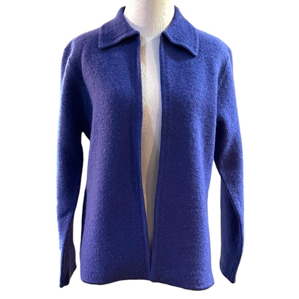 VINTAGE NOUVEAUX ALL WOOL OPEN FRONT CARDIGAN JACKET BLUE PURPLE SIZE PM